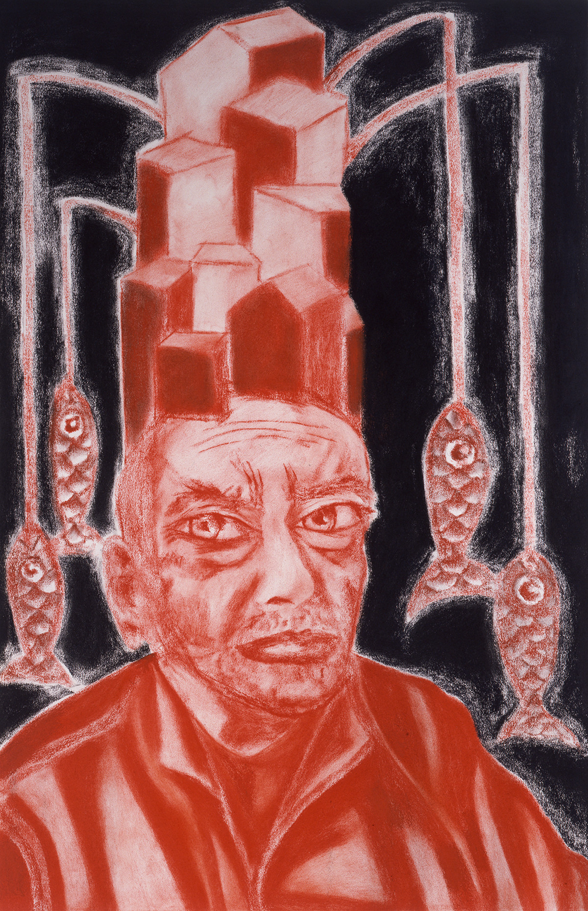 Francesco Clemente: Self-Portrait in White, Red and Black I, 2008