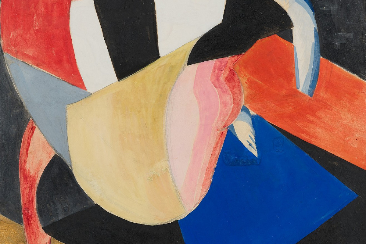 Abstract painting of a figure in motion, composed of different shapes. Credit: Alexandra Exter | Sketch for the Theatre Play "Salome", 1917 | The ALBERTINA Museum, Vienna – Private Collection