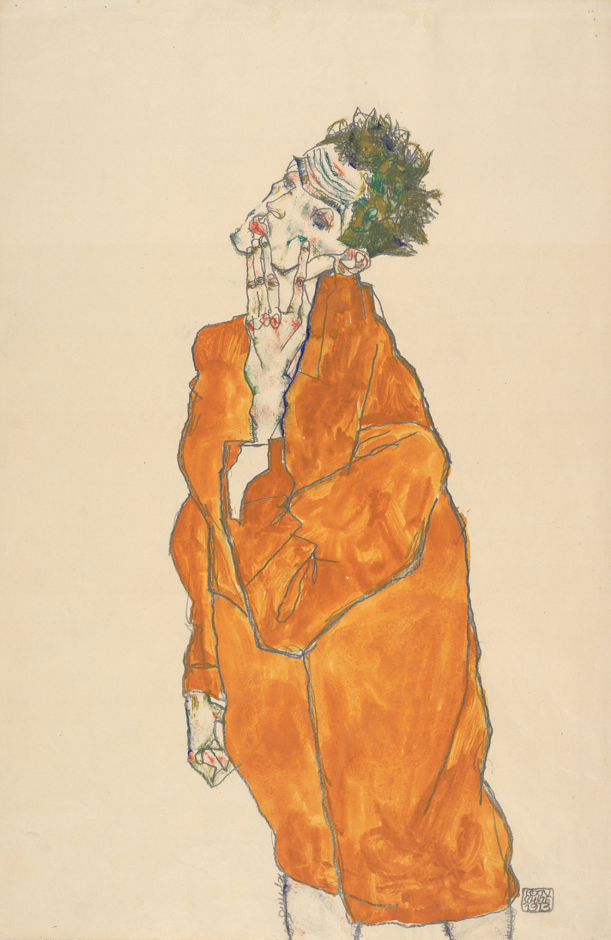 Egon Schiele | Selbstbildnis in oranger Jacke, 1913 | ALBERTINA, Wien