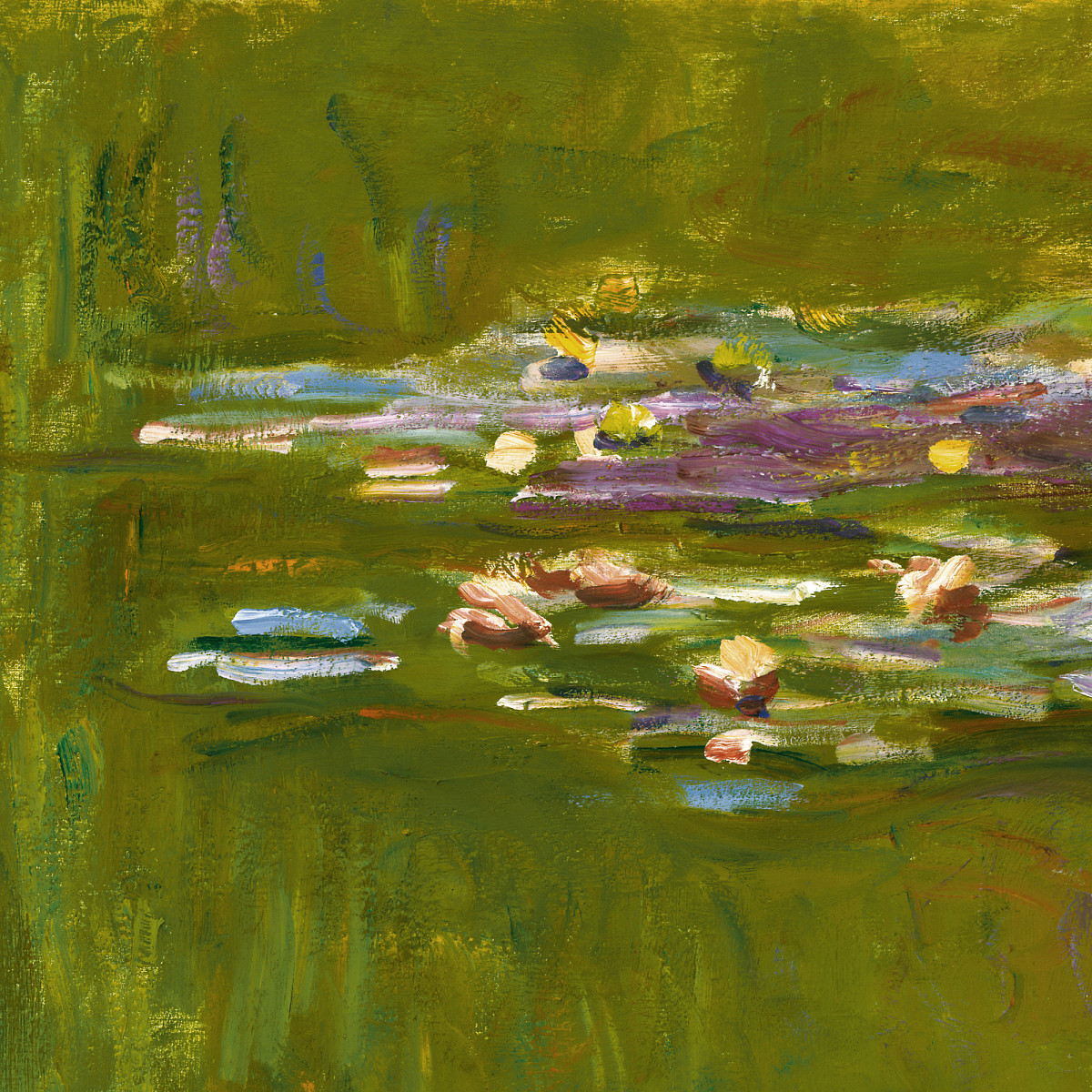 Gemälde eines Teichs mit Seerosen in Blau-, Grün- und Lilatönen, weiche, verschwimmende Farbflächen | Claude Monet | Der Seerosenteich, 1917-1919 | ALBERTINA, Wien – Sammlung Batliner