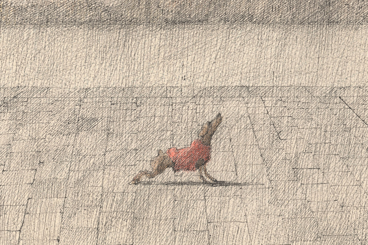 Paul Flora | La Giudecca mit vornehmem Hund, 1984 | Sammlung Galerie Flora, Innsbruck © Nachlassvertretung für Paul Flora, Salzburg sowie Diogenes Verlag, Zürich