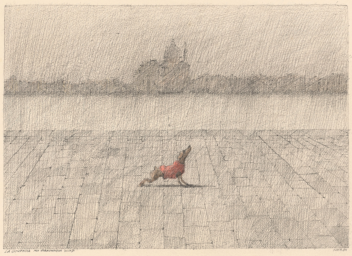 Paul Flora: La Giudecca with an Elegant Dog, 1984