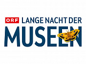 Schriftzug: ORF LANGE NACHT DER MUSEEN und über dem "EN" von "Museen" ein gelber Falter.