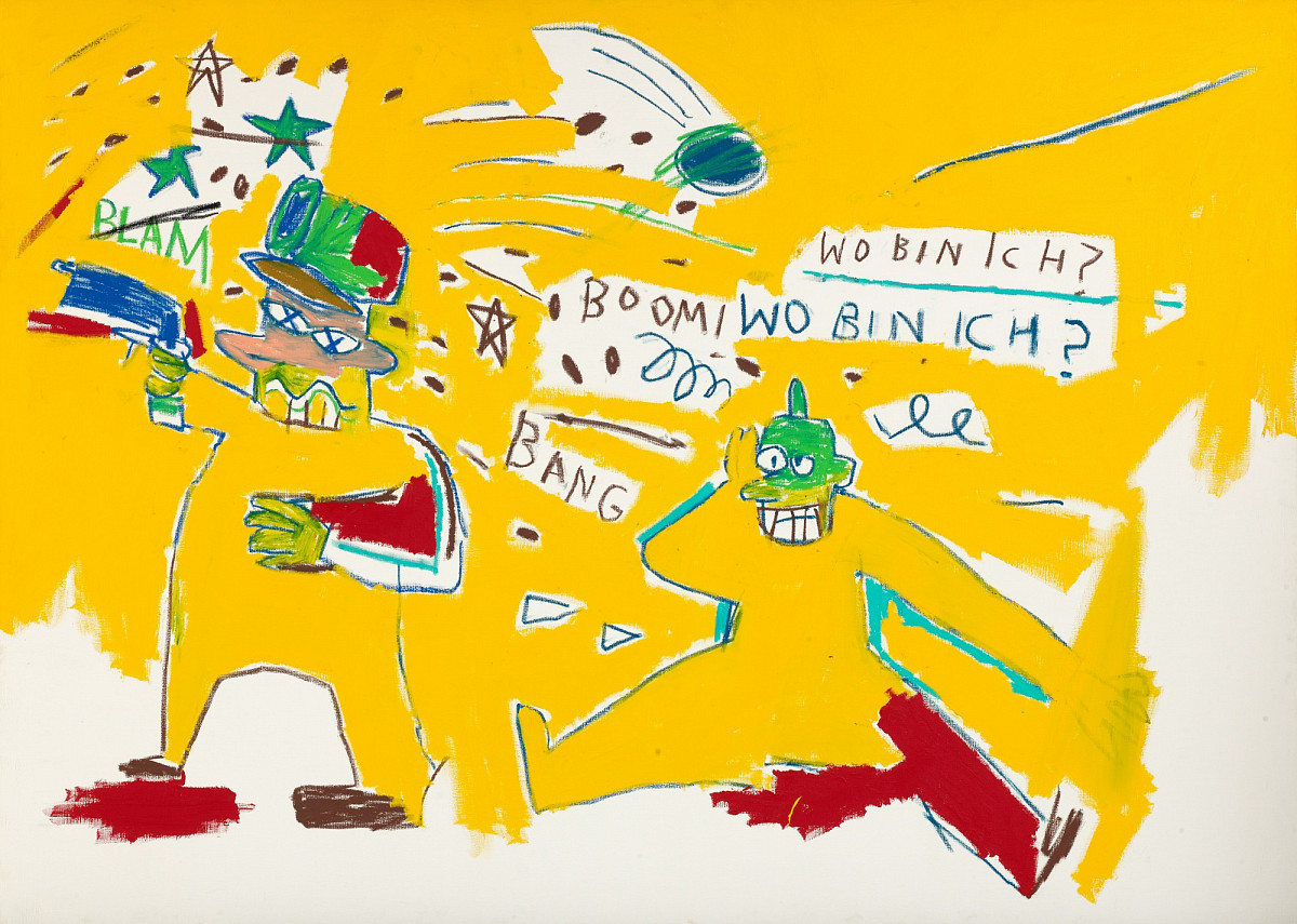 Jean-Michel Basquiat | Untitled (Infantry), 1983 | 165 × 230,5 cm Acryl auf Leinwand | (Nicola Erni Collection, Reto Pedrini Photography © Estate of Jean-Michel Basquiat. Licensed by Artestar, New York)