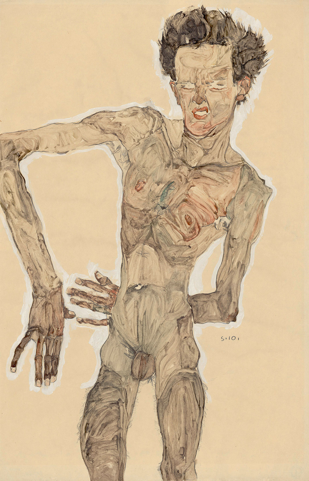 Egon Schiele: Nude Self-Portrait, Grimacing, 1910