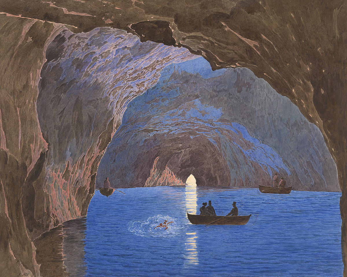 Jakob Alt: Die Blaue Grotte auf der Insel Capri (Guckkastenblatt), um 1835/36