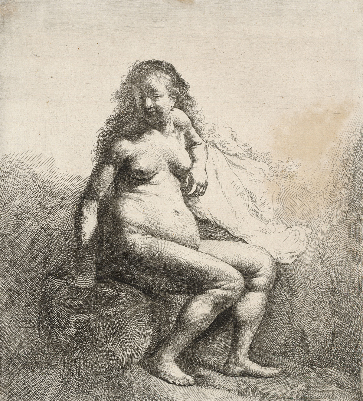 Rembrandt Harmensz. van Rijn: Naked Woman on a Mound, c. 1631