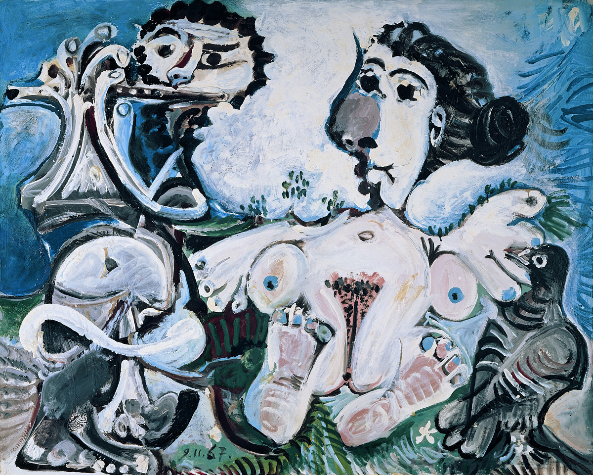 Pablo Picasso: Nackte Frau mit Vogel und Flötenspieler, 1967