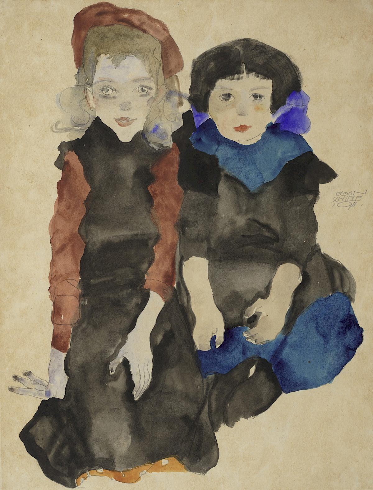 Egon Schiele: Two Crouching Girls, 1911