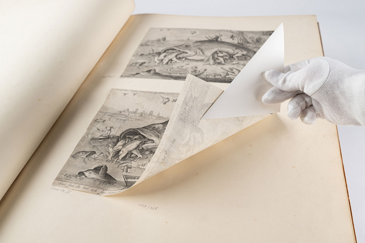 Ansicht eines historischen Druckgrafikbandes der ALBERTINA