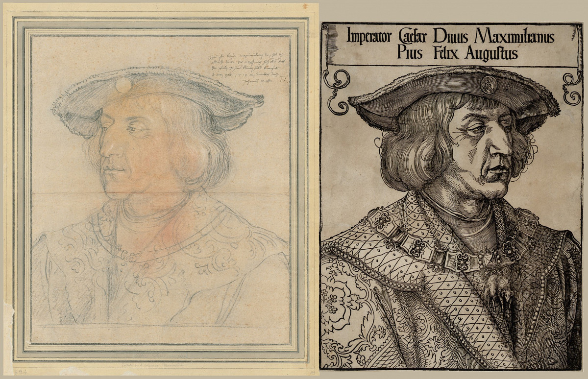 Albrecht Dürer | Bildnis Maximilians, 1518 | Zeichnung und danach ausgeführter Holzschnitt | Graphische Sammlung ALBERTINA