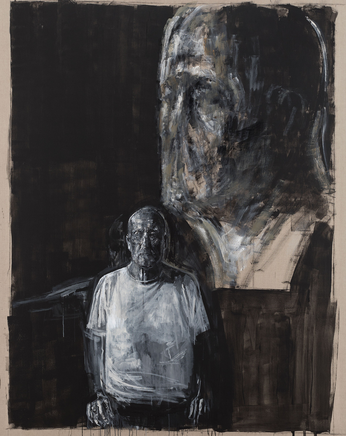 Ofer Lellouche: Self-Portrait of the Painter with Bust of his Father, 2022
