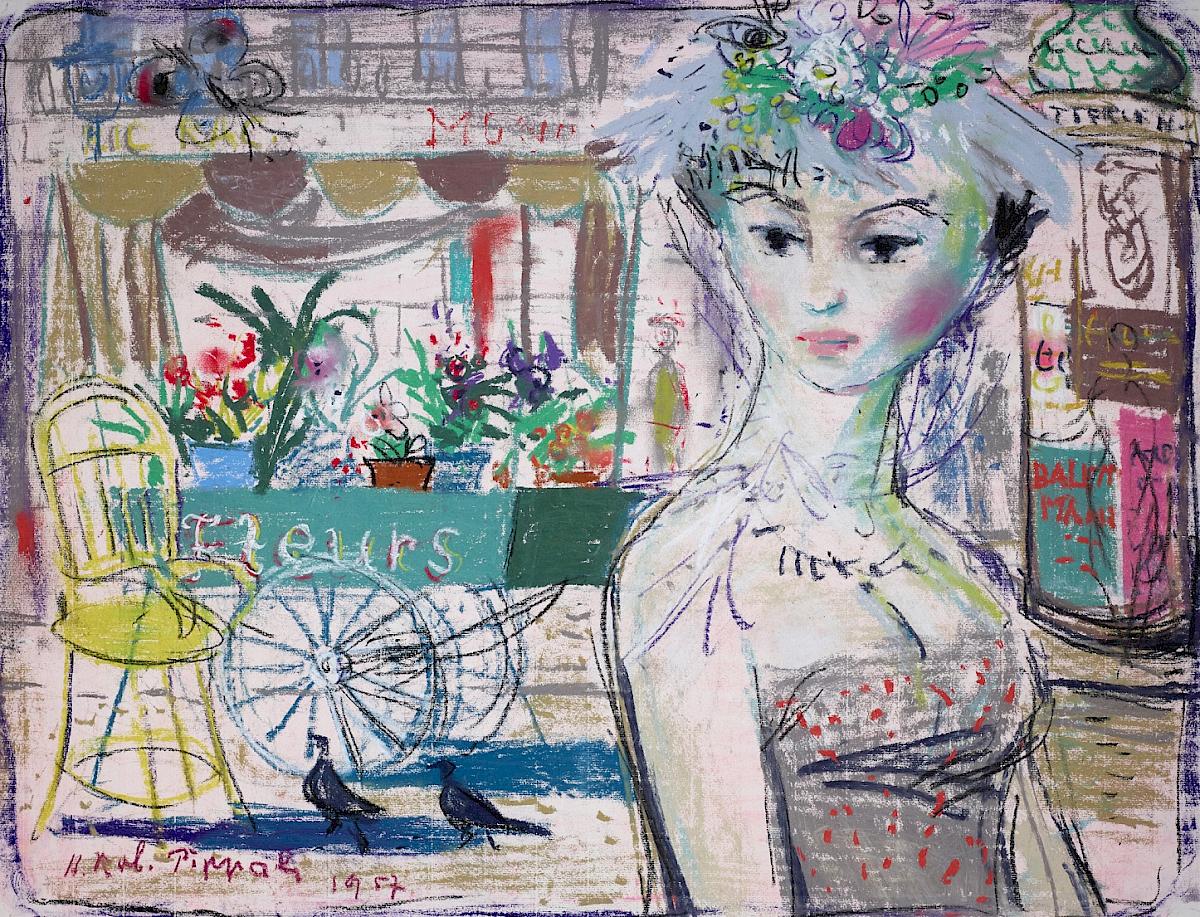 Hans Robert Pippal: Young Girl in Front of Flower Cart, 1957