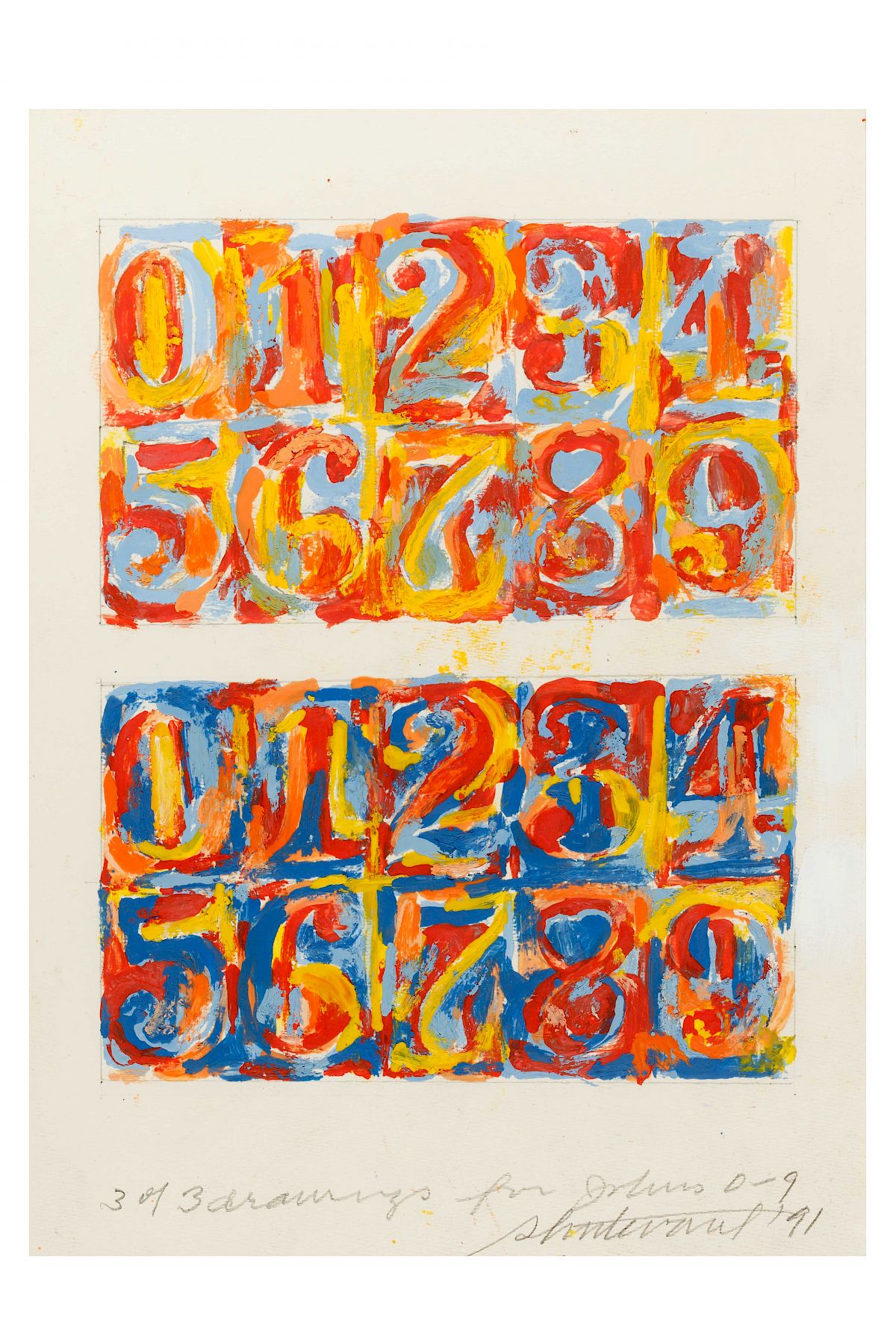 Sturtevant: 3 of 3 Drawings for Johns 0-9, 1991