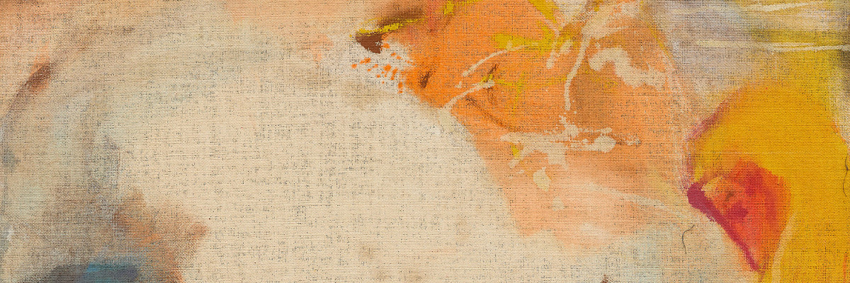 Farbflächen in beige, weiß, orange und blau mit leichten Verläufen. Credit: Leiko Ikemura | Yellow Scape, 2020 | © 2025 Leiko Ikemura / Foto: Lisson Gallery