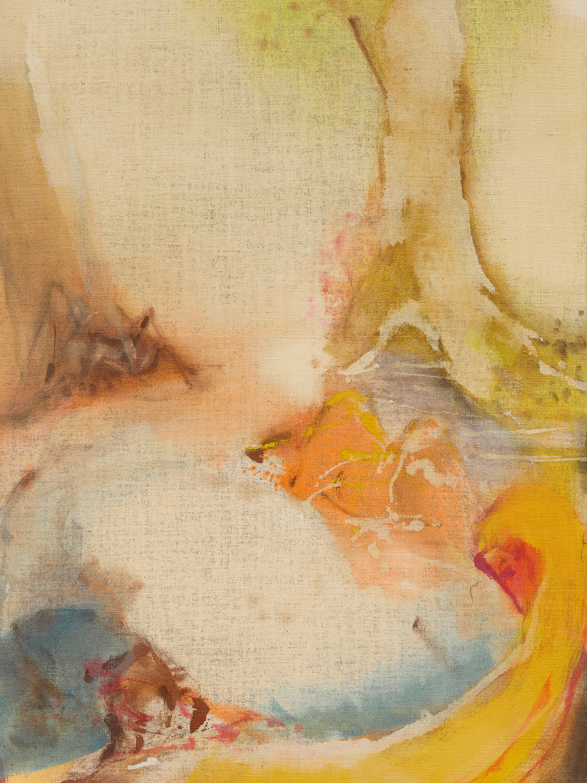 Farbflächen in beige, weiß, orange und blau mit leichten Verläufen.