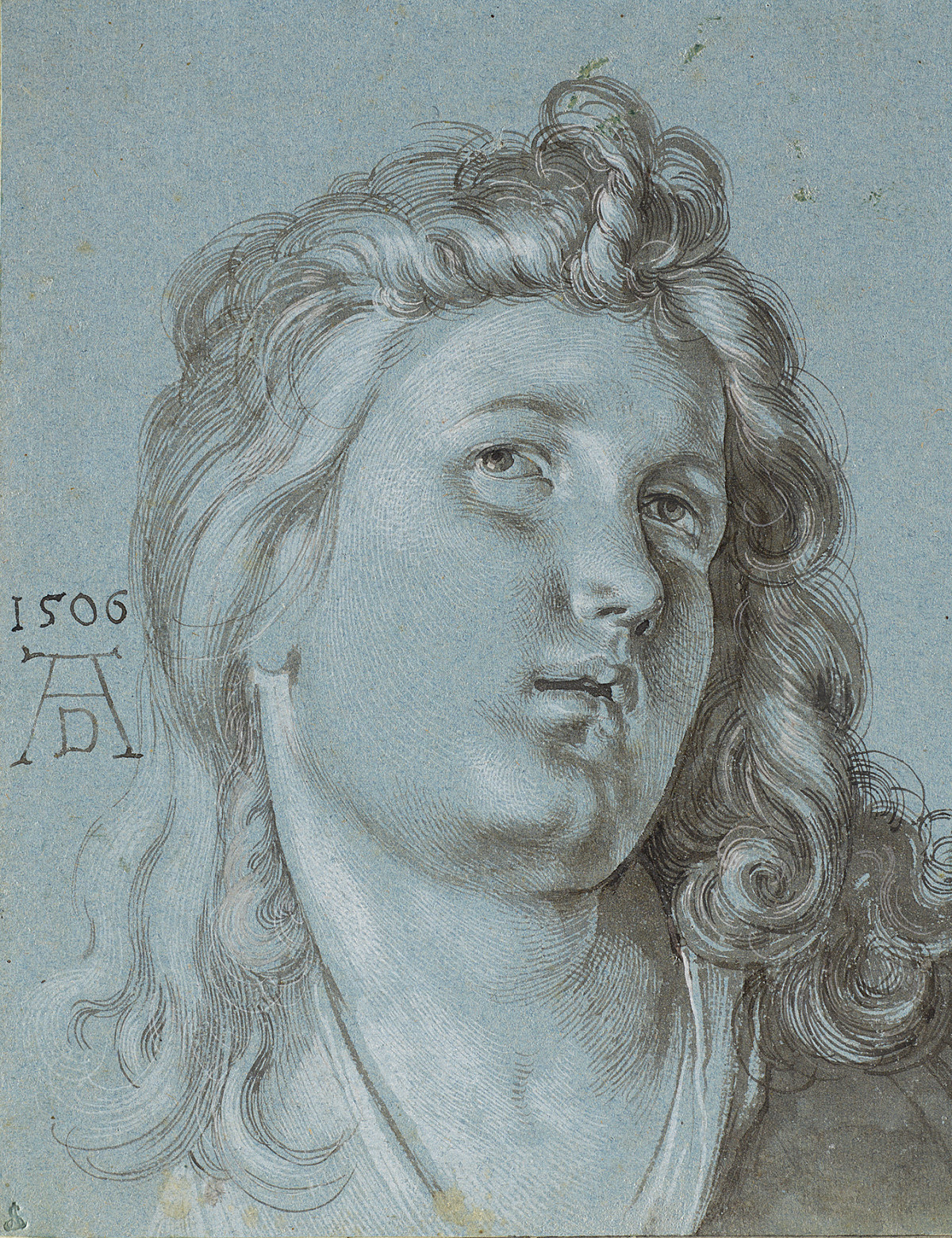 Albrecht Dürer | Kopf des Laute spielenden Engels (Detail aus dem „Rosenkranzfest“), 1506 | ALBERTINA, Wien © ALBERTINA, Wien
