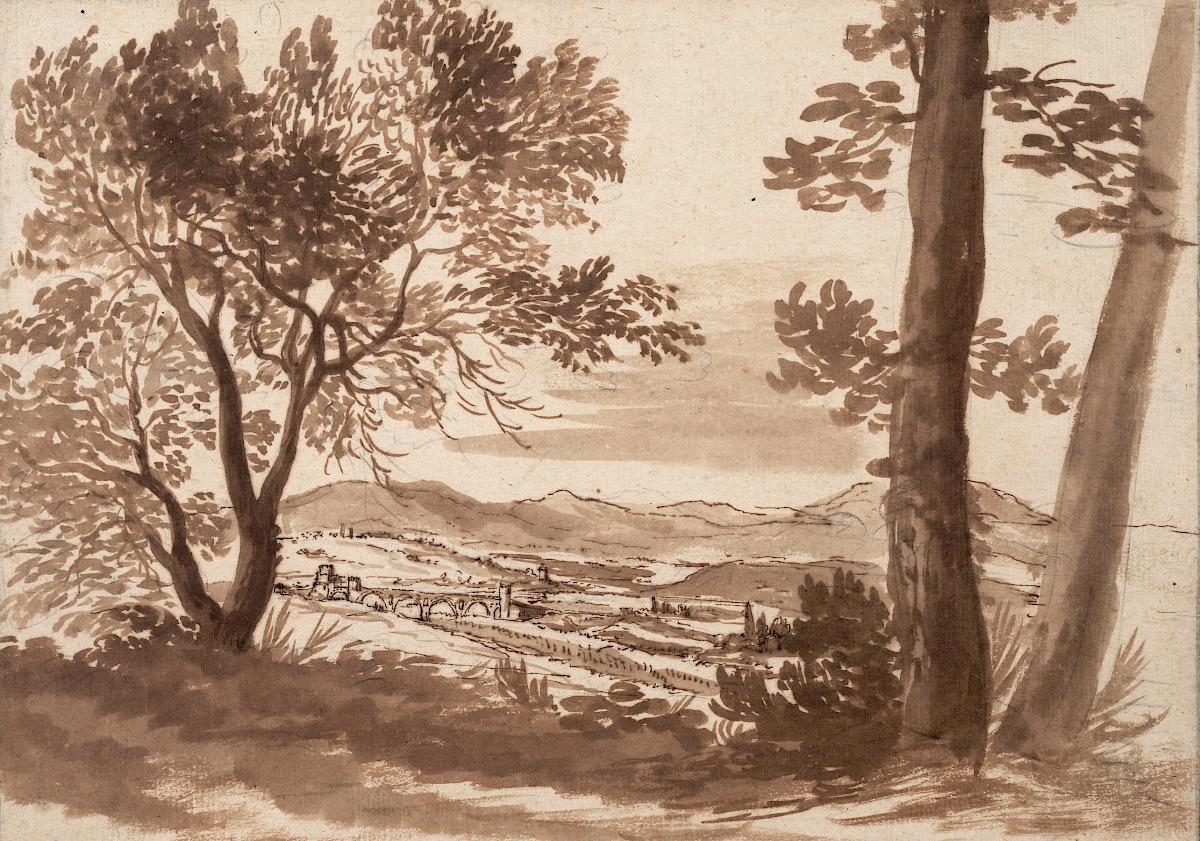 Nicolas Poussin: View of the Tiber Valley with the Ponte Molle, ca. 1624