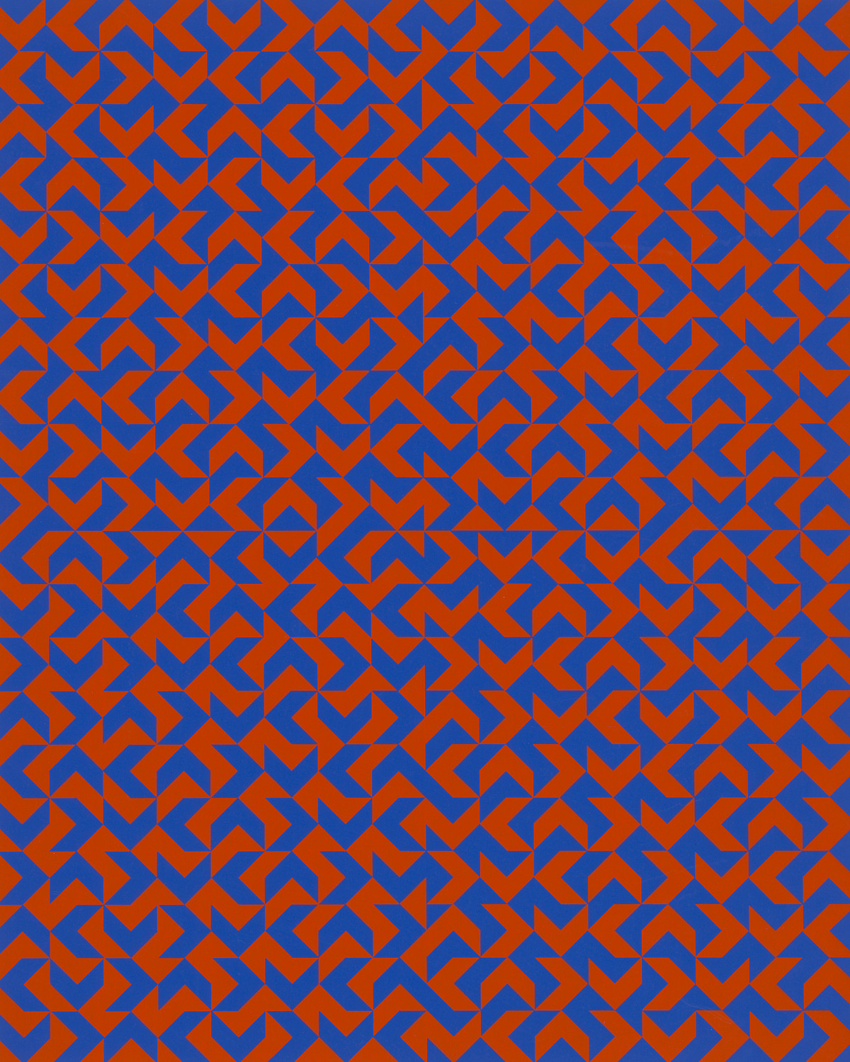 Abstraktes Muster aus roten und blauen Pfeilen und Dreiecken.