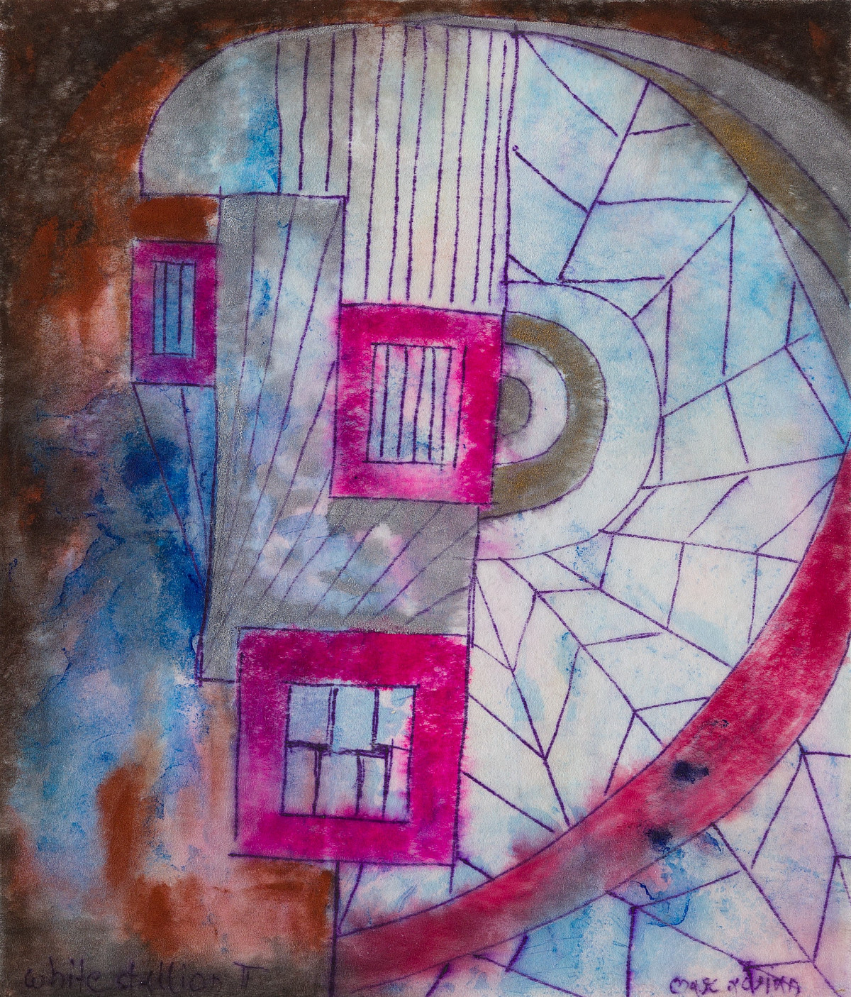 Ein Gesicht aus abstrakten Formen und Mustern zusammengestellt.