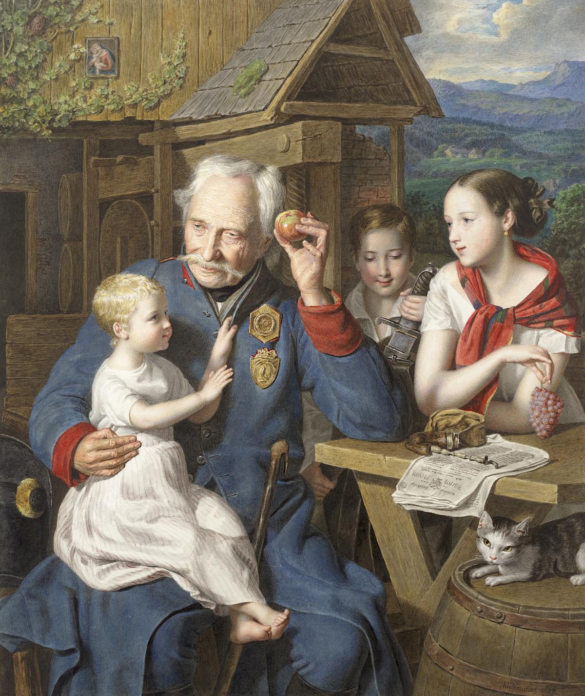 Ferdinand Georg Waldmüller: Alter Invalide mit Kindern, 1827