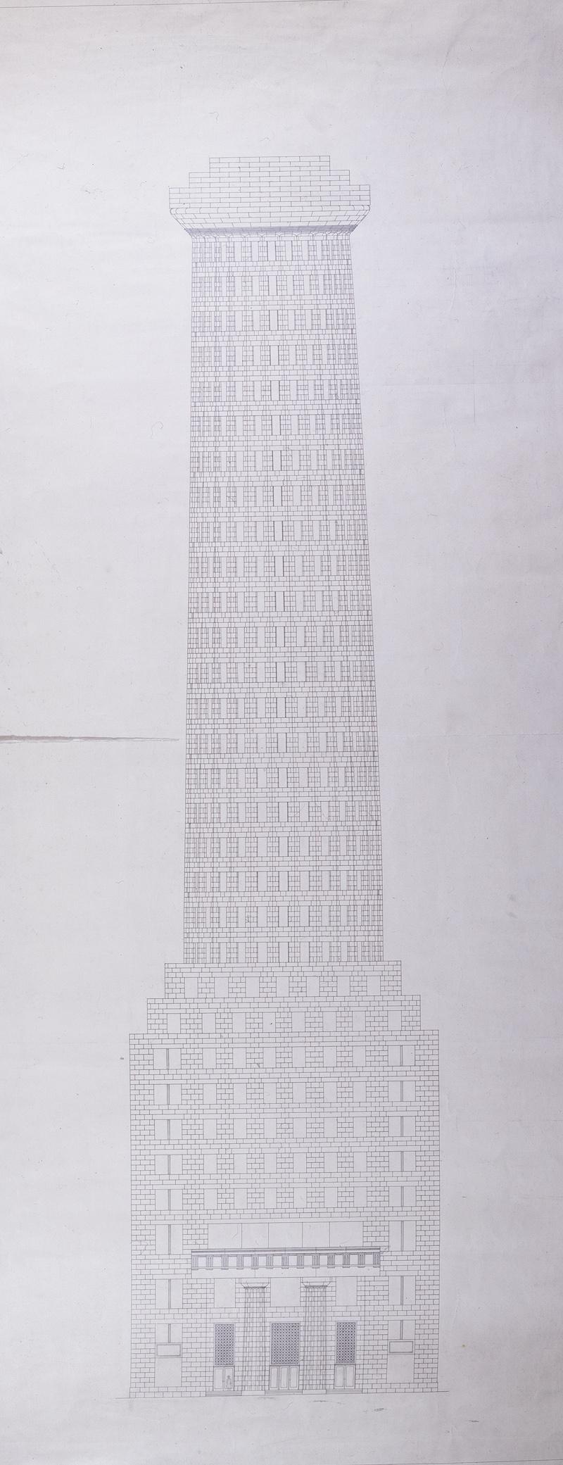 Adolf Loos: The Chicago Tribune Column, Chicago, Michigan Avenue/Austin Avenue/St. Clair Street, Fassade mit Steinschnitt, gez. Bittner, 1922