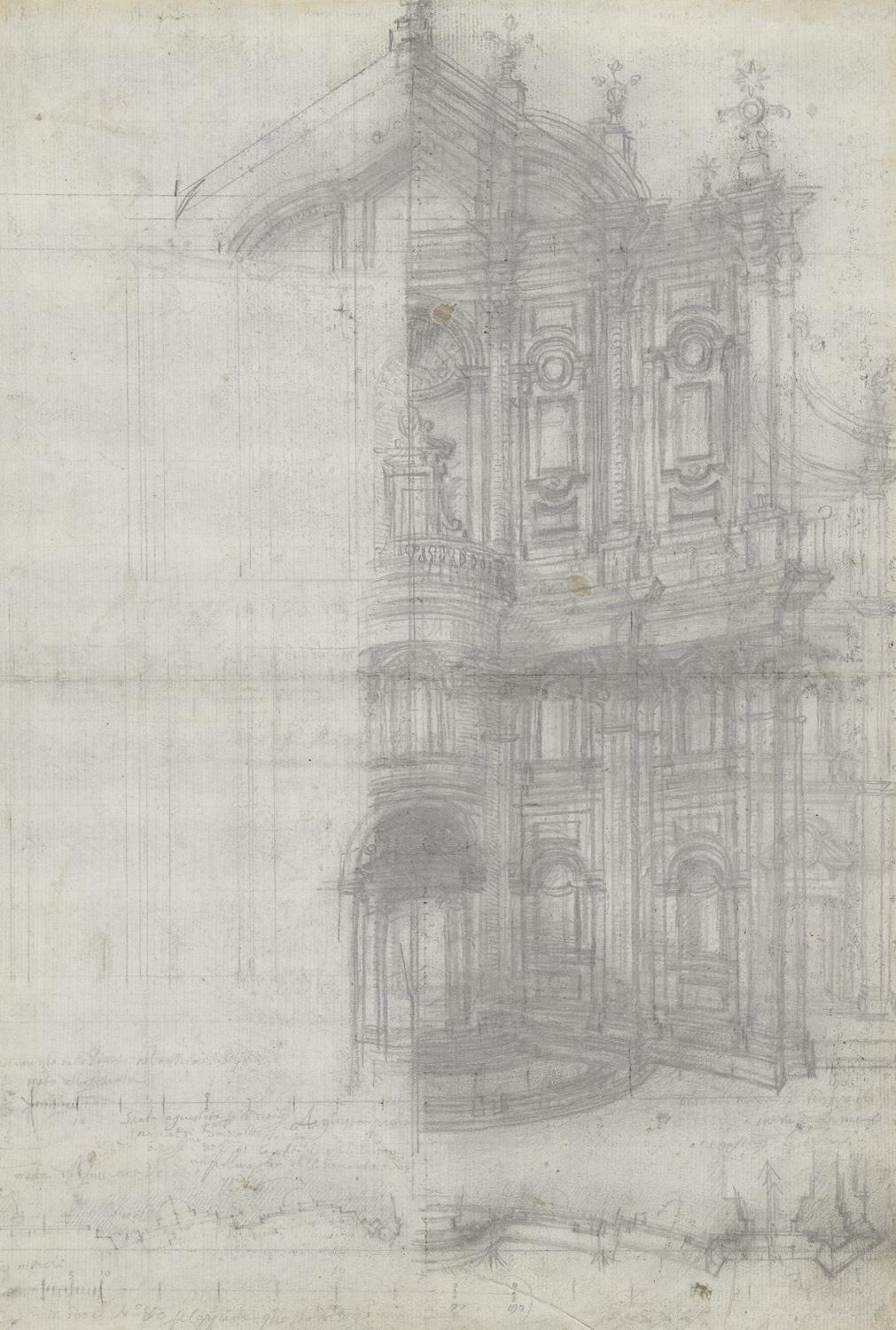 Francesco Borromini: Rom, Oratorio dei Filippini, Fassade, revidierte Version für Publikation des "Opus Architectonicum", 1660