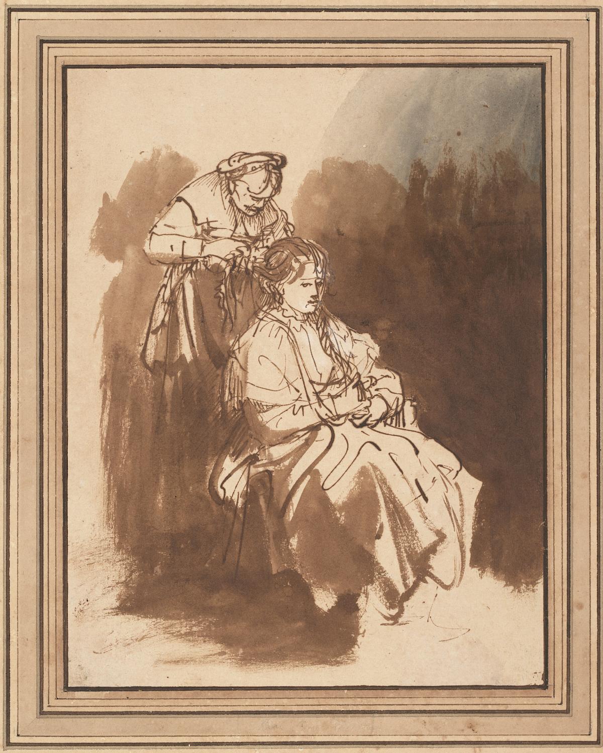Rembrandt Harmensz. van Rijn: A young woman having her hair braided, mid-1630s 