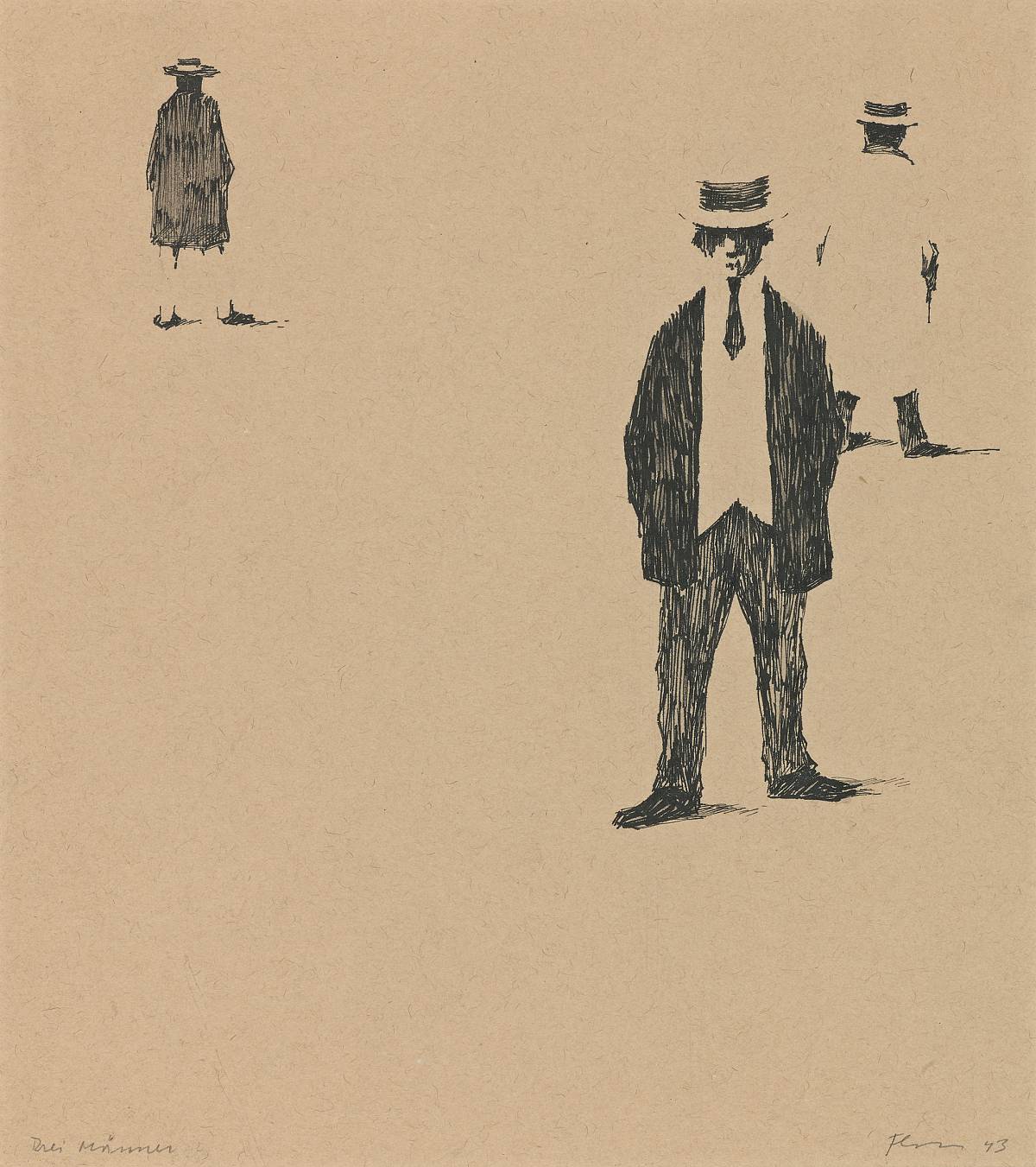 Paul Flora: Drei Männer, 1943