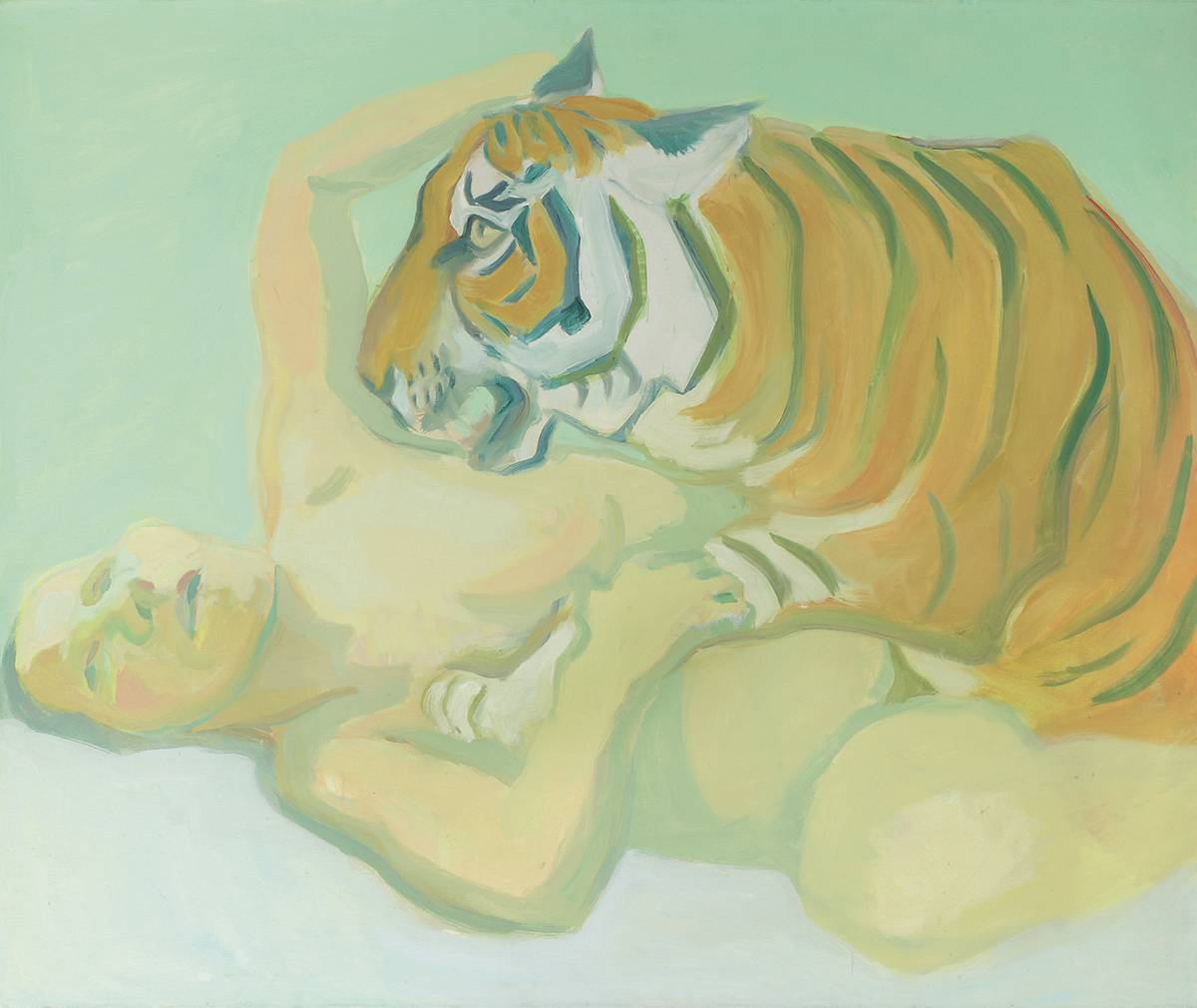 Maria Lassnig | Mit einem Tiger schlafen, 1975 | ALBERTINA, Wien – Dauerleihgabe der Oesterreichischen Nationalbank © Maria Lassnig Stiftung