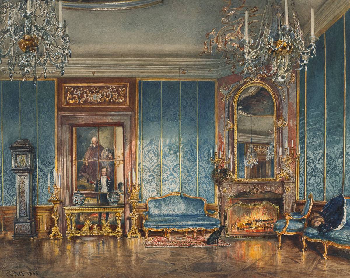 Rudolf von Alt: The "Blue Drawing Room" at Valtice Palace, 1845