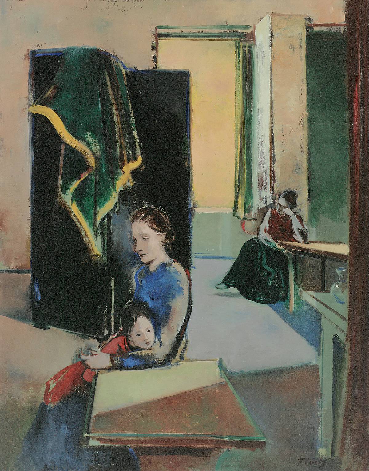Josef Floch: Interieur mit schwarzem Paravent, 1947