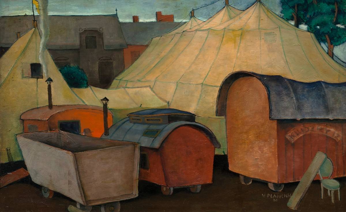 Viktor Planckh: Zirkuszelt mit Wagen, 1926