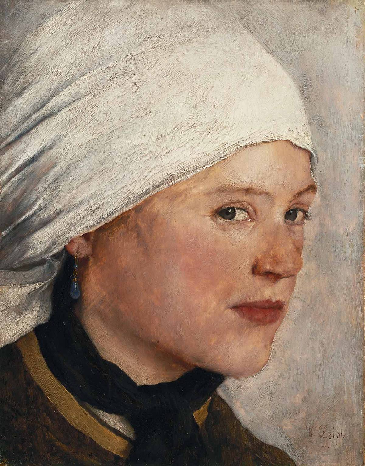 Wilhelm Leibl: Girl With a White Headscarf, ca. 1876